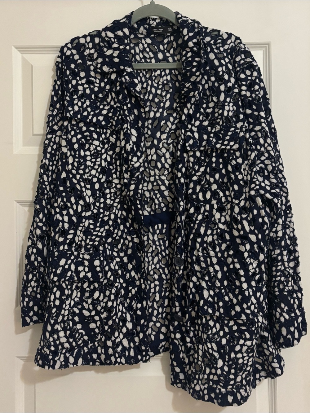 Simply Vera Vera Wang Navy and White Open-Front Cardigan Jacket
